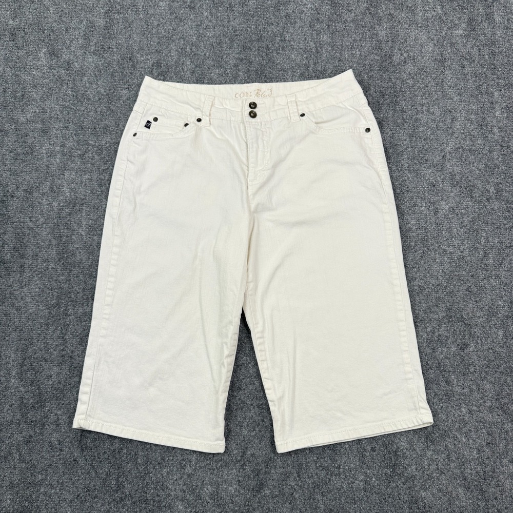 Code Bleu Womens Bermuda Shorts Sz 10 Mid Rise Stretch Denim Flap Pockets Casual